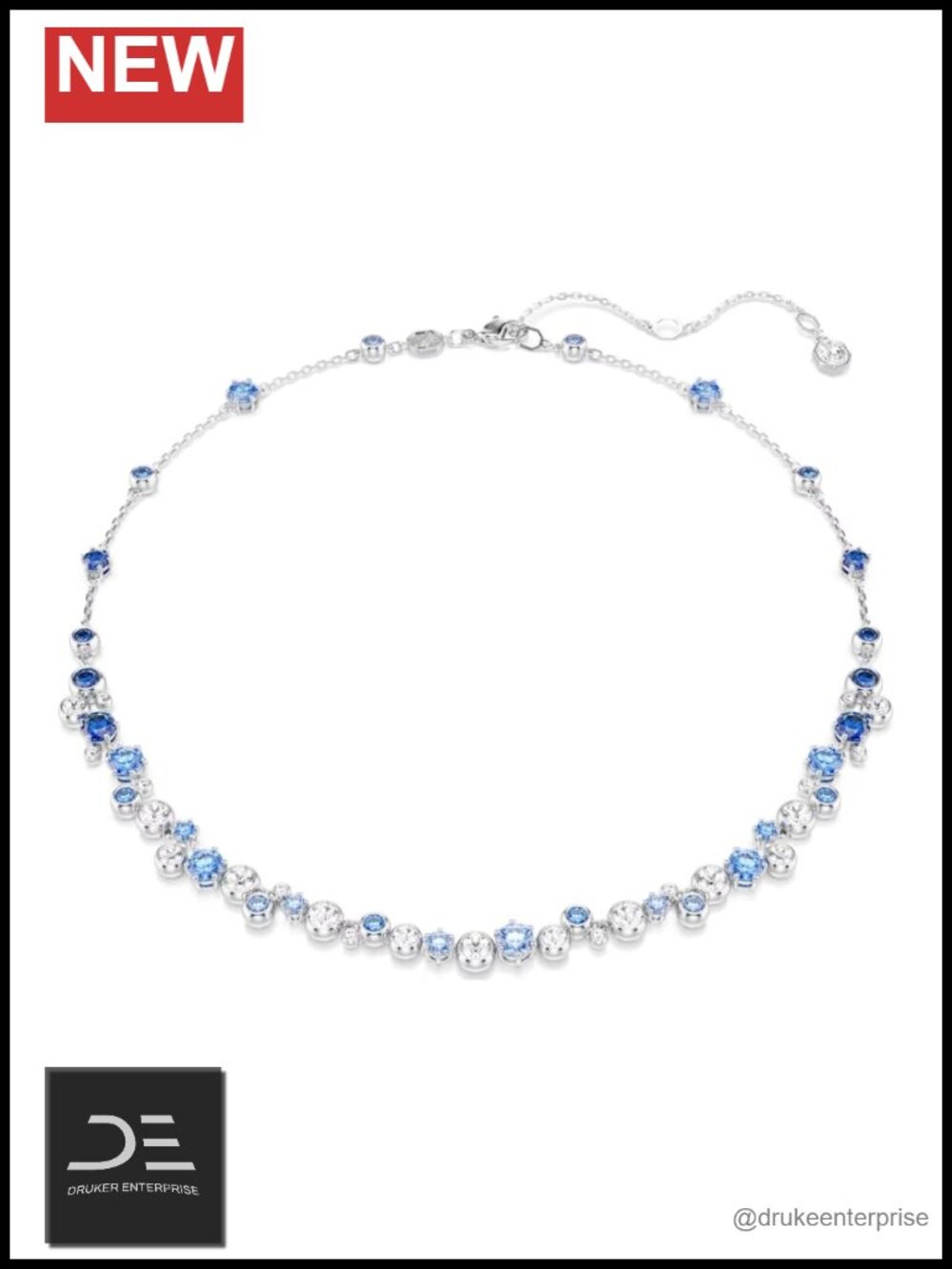 Rhodium Plated Swarovski Crystal Necklace Cable Chain Clasp